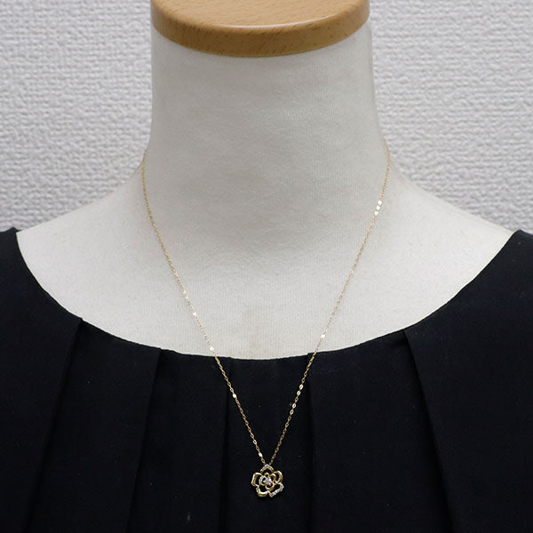 K18YG ダイヤモンド ペンダントネックレス 0.15ct フラワー