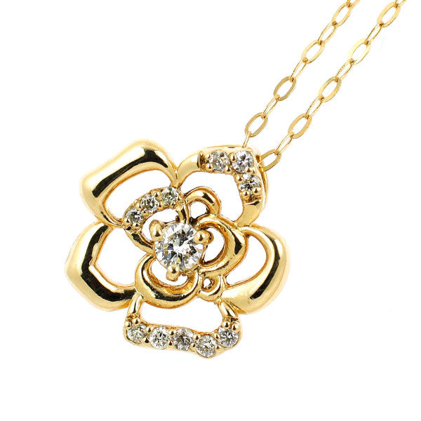K18YG ダイヤモンド ペンダントネックレス 0.15ct フラワー