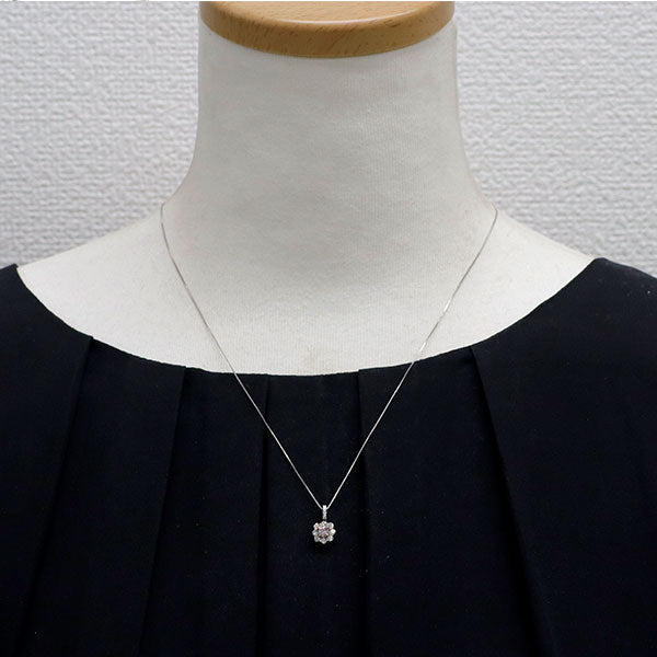 希少 Pt900/ Pt850 天然ピンク/ カラーレス ダイヤモンド ペンダントネックレス 0.193ct FLPP I1 D0.30ct フラワー