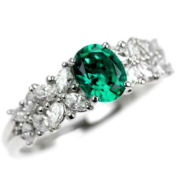 クレサンベール Pt950 再結晶エメラルド ダイヤモンド リング 0.73ct D0.52ct