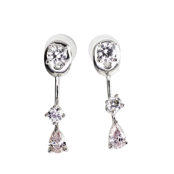 希少 Pt900 ペアシェイプ 天然ピンク/カラーレス ダイヤモンド ジャケットピアス 0.359ct LP/LPP VS1/SI2 D0.14ct 2way