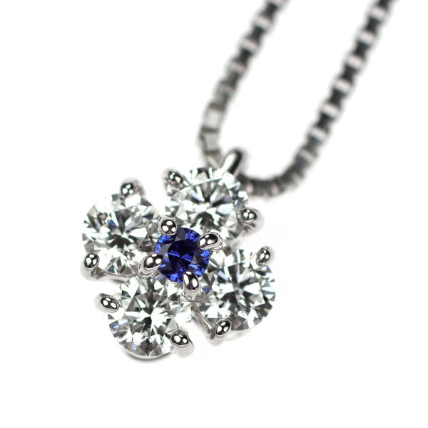 モニッケンダム Pt900/ Pt850 サファイア ダイヤモンド ペンダントネックレス 0.03ct D0.32ct フローラル