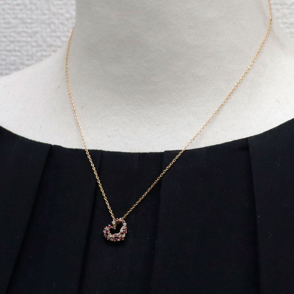 ポンテヴェキオ K18PG ルビー ピンクサファイア ダイヤモンド ペンダントネックレス 0.10ct PS0.07ct D0.06ct ハート