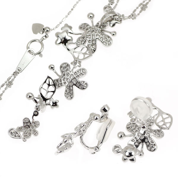 K18WG ダイヤモンド ペンダントネックレス イヤリングセット0.96ct D0.80ct  フラワー