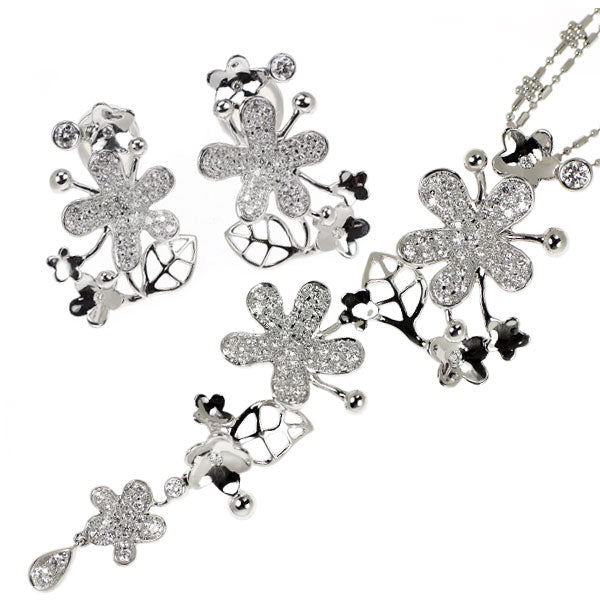 K18WG ダイヤモンド ペンダントネックレス イヤリングセット0.96ct D0.80ct  フラワー