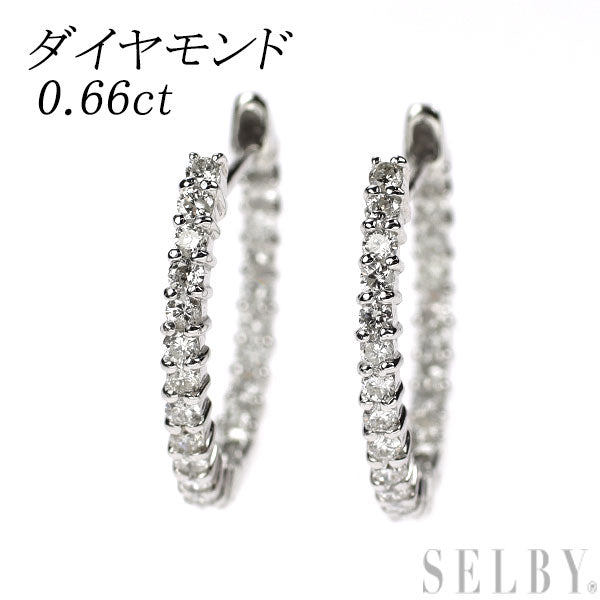 K18WG ダイヤモンド ピアス 0.66ct フープ