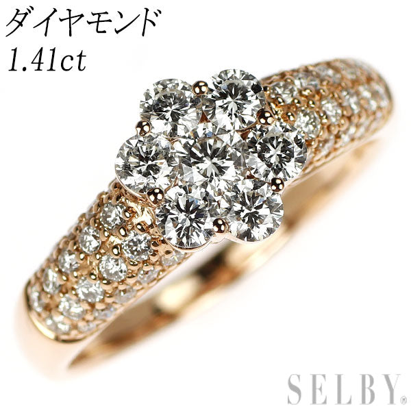 K18PG ダイヤモンド リング 1.41ct パヴェ フラワー