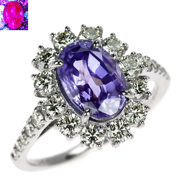 Pt950 スリランカ産 非加熱カラーチェンジサファイア ダイヤモンド リング 2.60ct D0.95ct