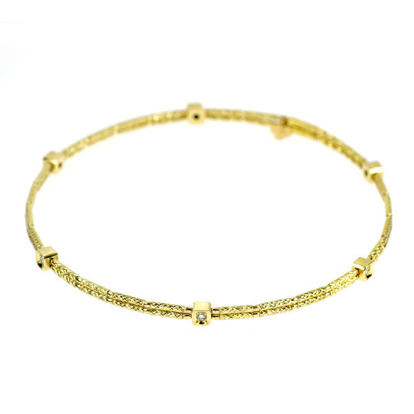 K18YG ダイヤモンド バングル/ブレスレット 0.12ct 形状記憶ワイヤー ステーション