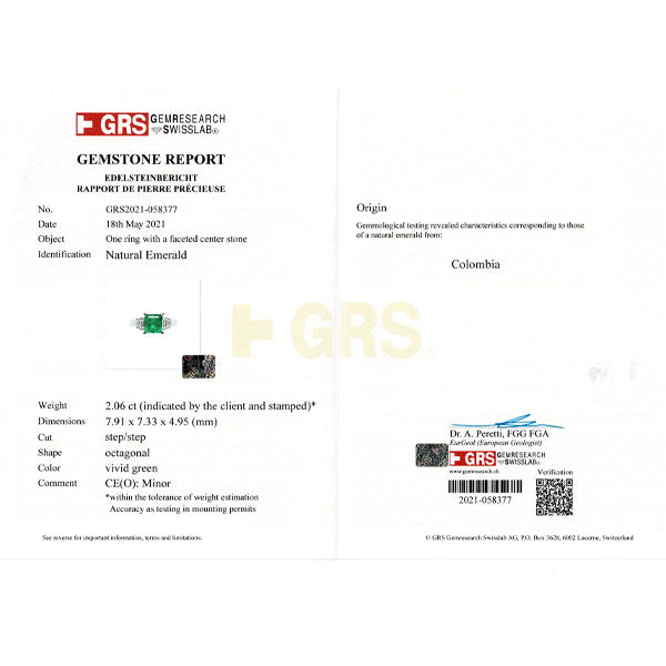 K18WG コロンビア産 ビビッドグリーン エメラルド ダイヤモンド リング 2.060ct D0.390ct Minor