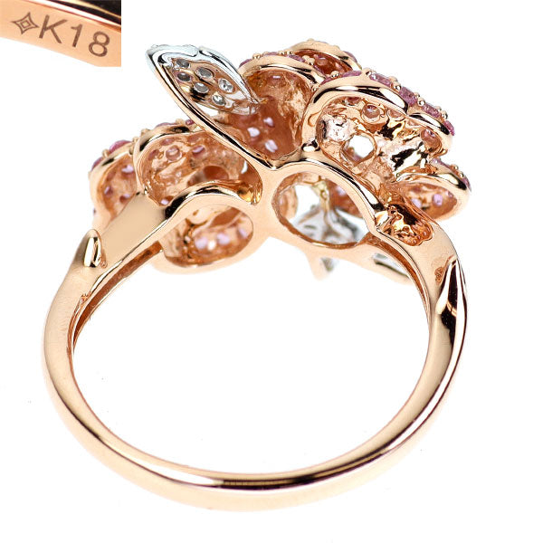 GSTV K18WG/PG ピンクサファイア ダイヤモンド リング 1.10ct D0.13ct フラワー