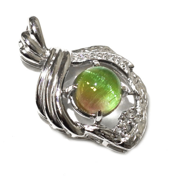 希少 Pt900 バイカラートルマリンキャッツアイ ダイヤモンド ペンダントトップ 2.64ct D0.06ct