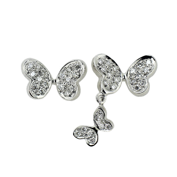 ポンテヴェキオ K18WG ダイヤモンド ピアス 0.28ct 蝶 アシンメトリー バタフライ