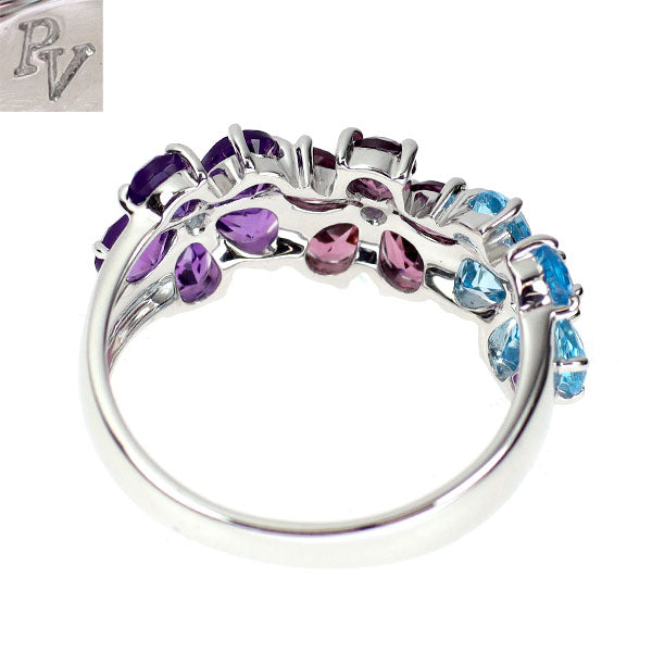 ポンテヴェキオ K18WG ブルートパーズ アメジスト ガーネット リング フラワー