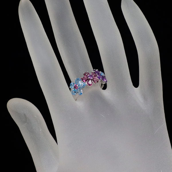 ポンテヴェキオ K18WG ブルートパーズ アメジスト ガーネット リング フラワー