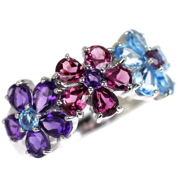 ポンテヴェキオ K18WG ブルートパーズ アメジスト ガーネット リング フラワー