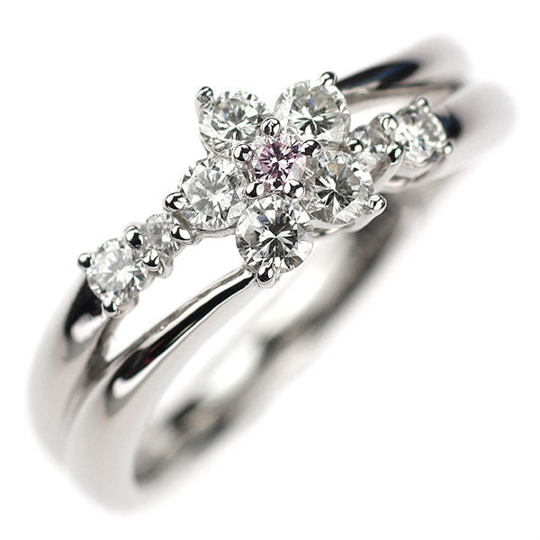 Pt900 天然ピンク ダイヤモンド リング 0.03ct D0.47ct フラワー