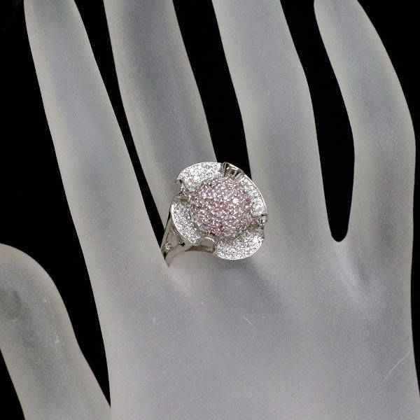 希少 Pt900 天然ピンク/カラーレス ダイヤモンド リング D1.35ct パヴェ