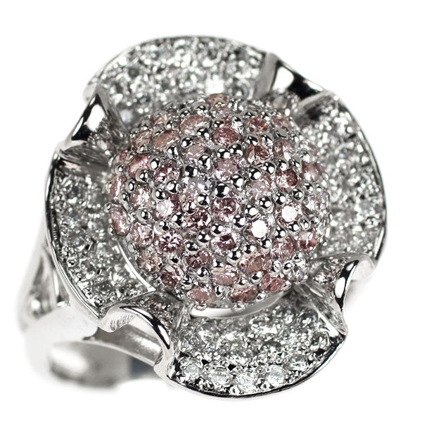 希少 Pt900 天然ピンク/カラーレス ダイヤモンド リング D1.35ct パヴェ