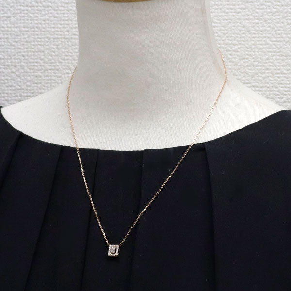 K18PG エメラルドカット ダイヤモンド ペンダントネックレス 0.18ct D0.14ct