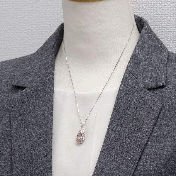 K18WG モルガナイト ダイヤモンド ペンダントネックレス 3.61ct D0.20ct