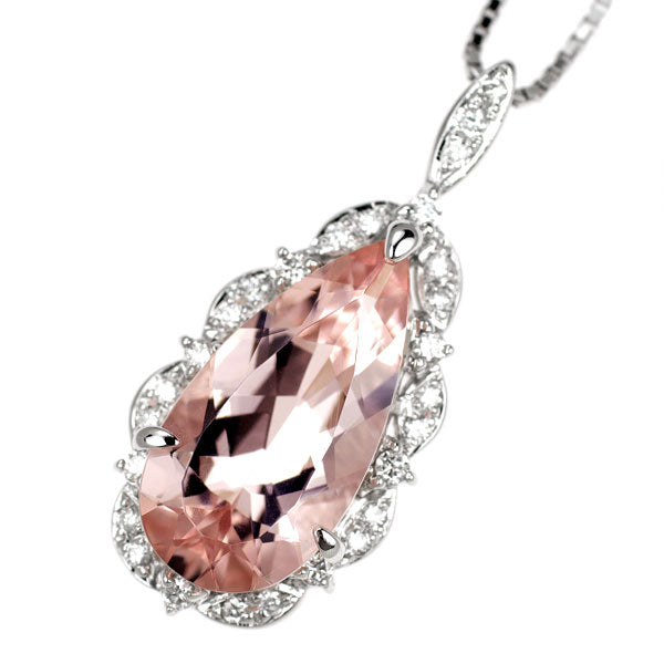 K18WG モルガナイト ダイヤモンド ペンダントネックレス 3.61ct D0.20ct
