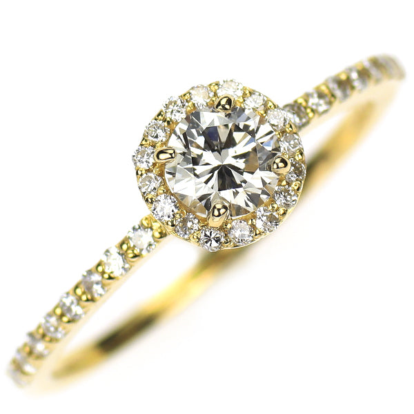 新品 K18YG ダイヤモンド リング 0.355ct L（Faint Brown） VS2 G 0.21ct