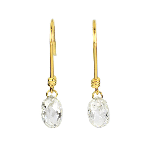 新品 K18YG ストリングホール ブリオレットカット ダイヤモンド ピアス 1.016ct I/J SI1 フック