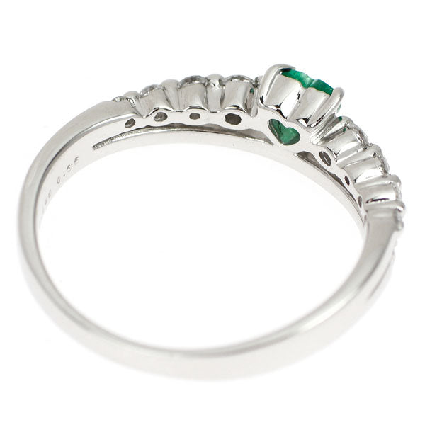 新品 Pt950 ハートシェイプ エメラルド ダイヤモンド リング 0.146ct D0.35ct【エスコレ】