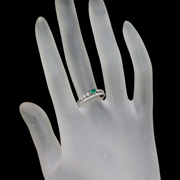 新品 Pt950 ハートシェイプ エメラルド ダイヤモンド リング 0.146ct D0.35ct【エスコレ】