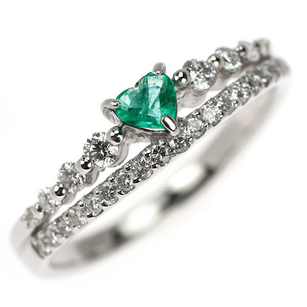新品 Pt950 ハートシェイプ エメラルド ダイヤモンド リング 0.146ct D0.35ct【エスコレ】