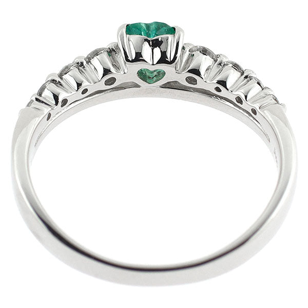 新品 Pt950 ハートシェイプ エメラルド ダイヤモンド リング 0.192ct D0.35ct【エスコレ】