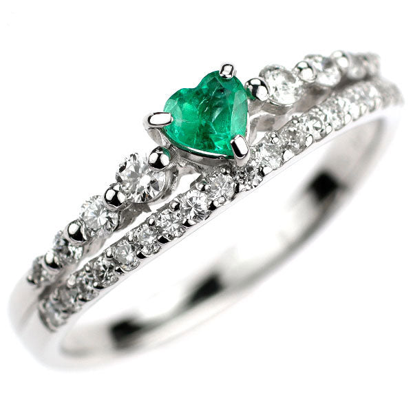 新品 Pt950 ハートシェイプ エメラルド ダイヤモンド リング 0.192ct D0.35ct【エスコレ】