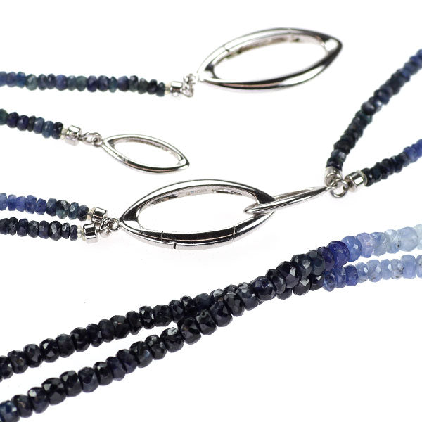SV ブルー/ホワイト サファイア セットネックレス 150.00ct 4WAY 1連～3連 ロング