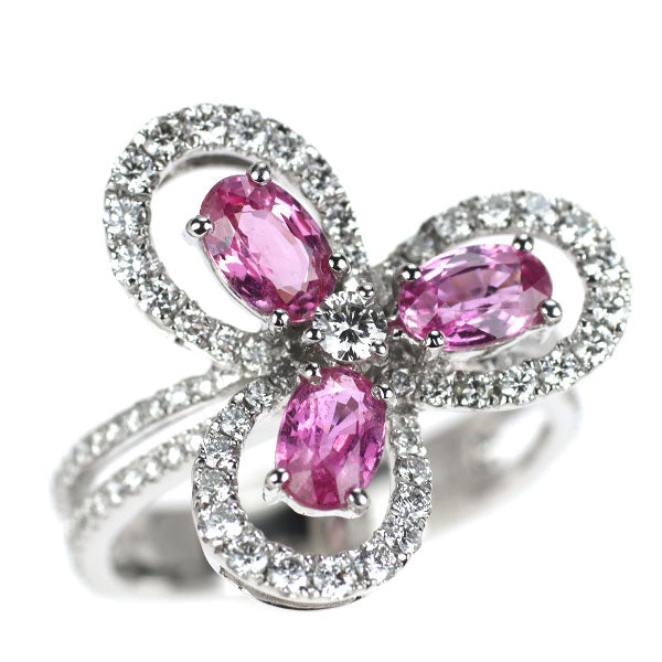 Pt900 ピンクサファイア ダイヤモンド リング 1.81ct D0.90ct フラワー