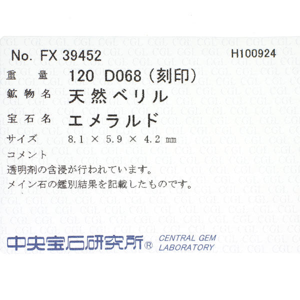 Pt900 エメラルド ダイヤモンド リング 1.20ct D0.68ct