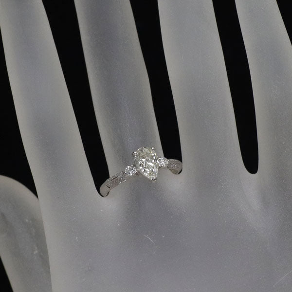 Pt900 ペアシェイプ ダイヤモンド リング 1.008ct J VS2 G/G D0.18ct
