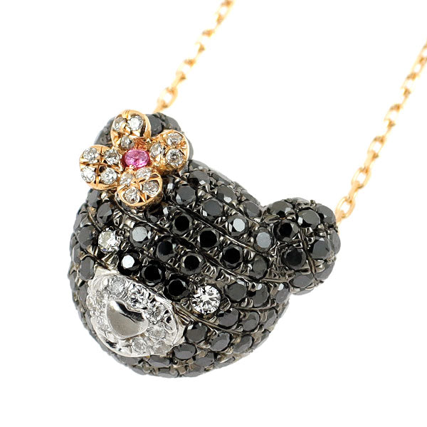 ブラックコーティング/ K18WG/PG カラーレス/ブラックダイヤモンド ピンクサファイア ペンダントネックレス 0.78ct PS0.01ct クマ