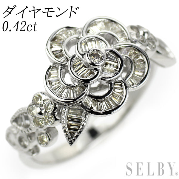 K18WG ダイヤモンド リング 0.42ct フラワー