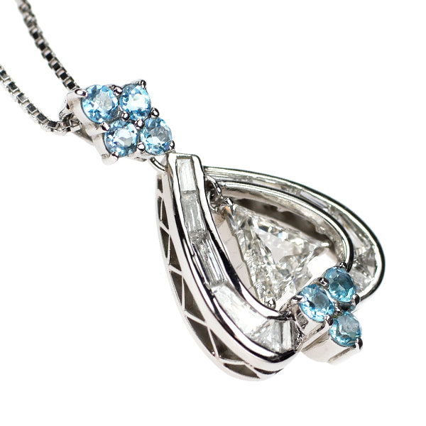 Pt ダイヤモンド ブルートパーズ ペンダントネックレス 0.828ct D1.16ct クリスマスツリー