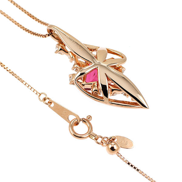 K18PG トリリアントカット ルベライト ダイヤモンド ペンダントネックレス 1.17ct D0.36ct