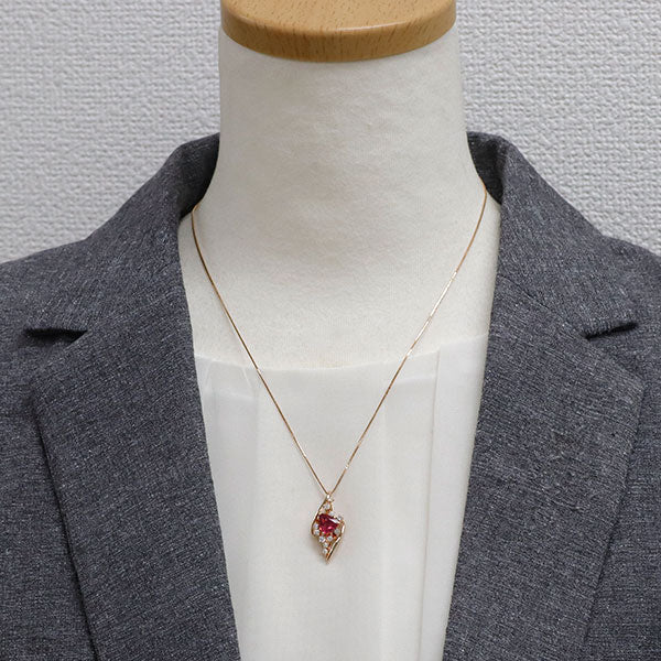 K18PG トリリアントカット ルベライト ダイヤモンド ペンダントネックレス 1.17ct D0.36ct