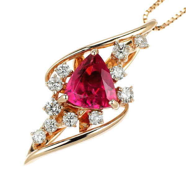 K18PG トリリアントカット ルベライト ダイヤモンド ペンダントネックレス 1.17ct D0.36ct
