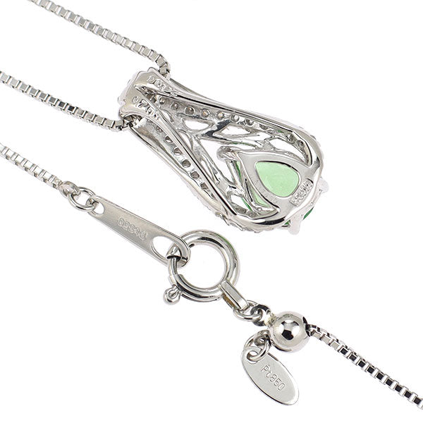 Pt グリーンガーネット ダイヤモンド ペンダントネックレス 0.708ct D0.12ct