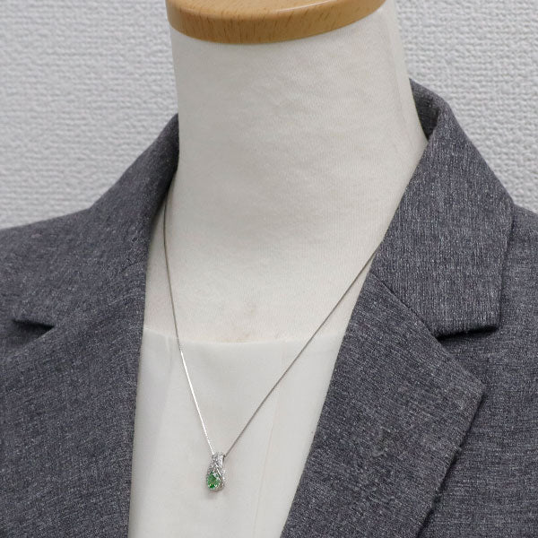 Pt グリーンガーネット ダイヤモンド ペンダントネックレス 0.708ct D0.12ct