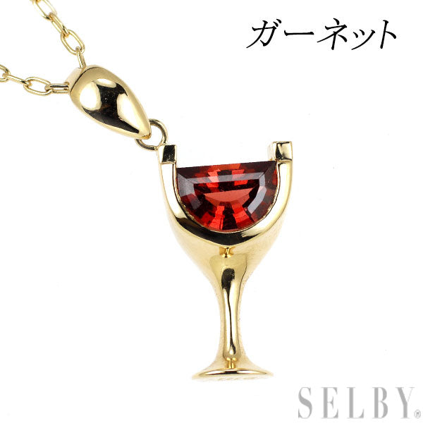 K18YG ハーフムーンカット ガーネット ペンダントネックレス ワイン