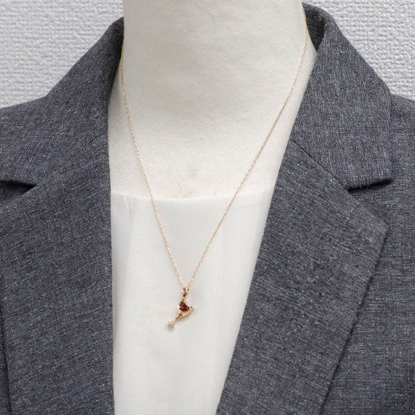 K18YG ハーフムーンカット ガーネット ペンダントネックレス ワイン