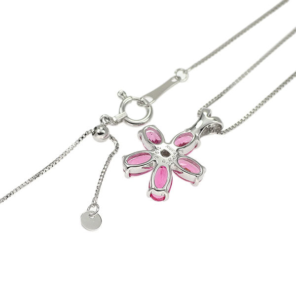 K18WG 強蛍光ピンクスピネル ダイヤモンド ペンダントネックレス 1.25ct D0.03ct フラワー