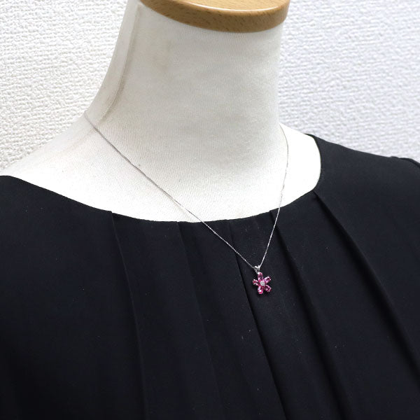 K18WG 強蛍光ピンクスピネル ダイヤモンド ペンダントネックレス 1.25ct D0.03ct フラワー