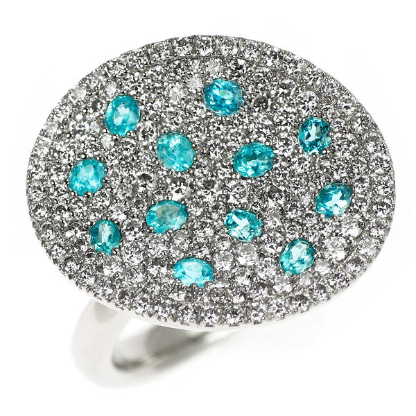 Pt900 ブラジル産 パライバトルマリン ダイヤモンド リング 0.43ct D1.00ct パヴェ